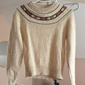 Handknit Cozy Cream Patterned Sweater
